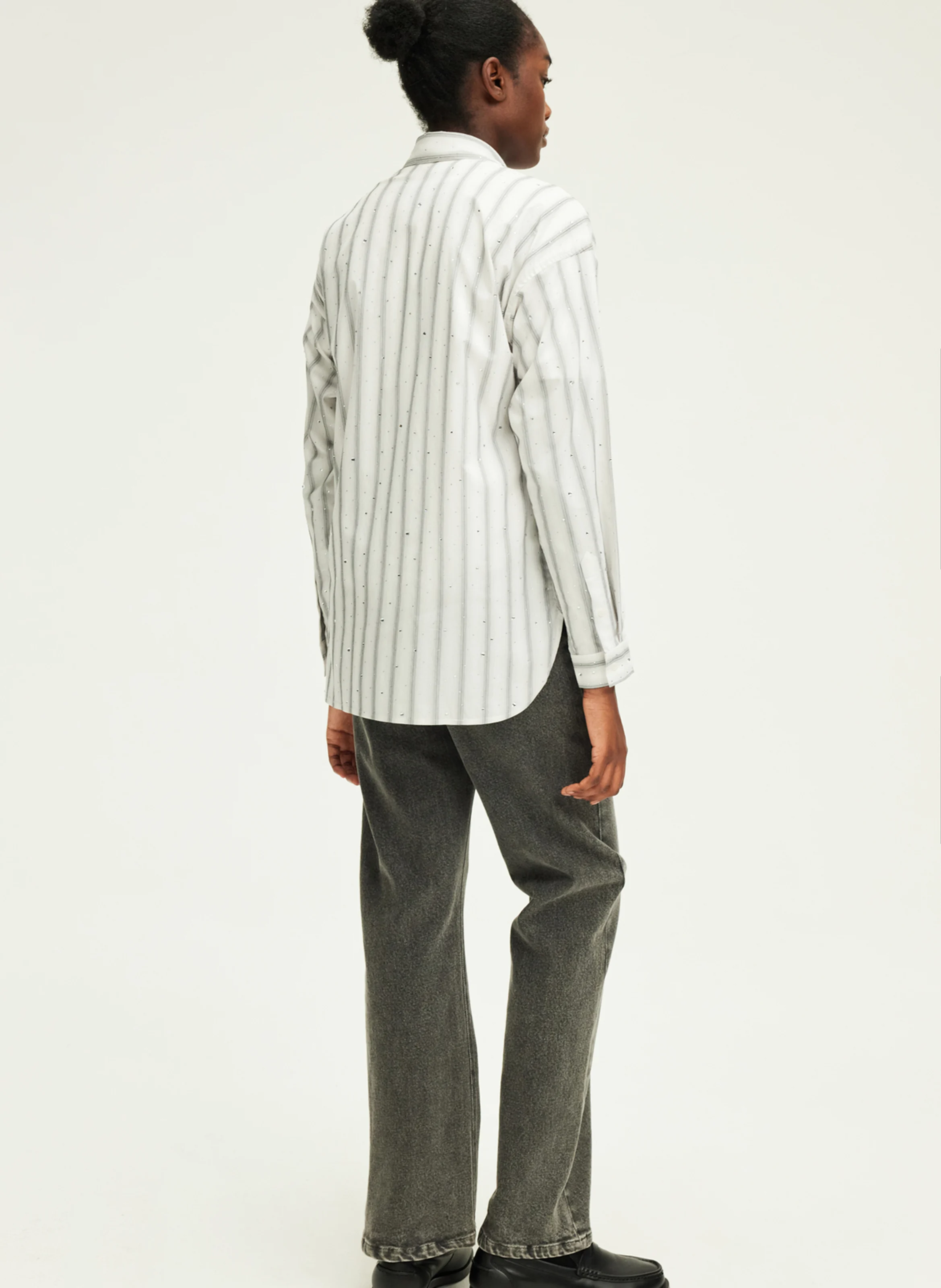 BENOITE - Chemise rayée à strass en coton mélangé | Gris