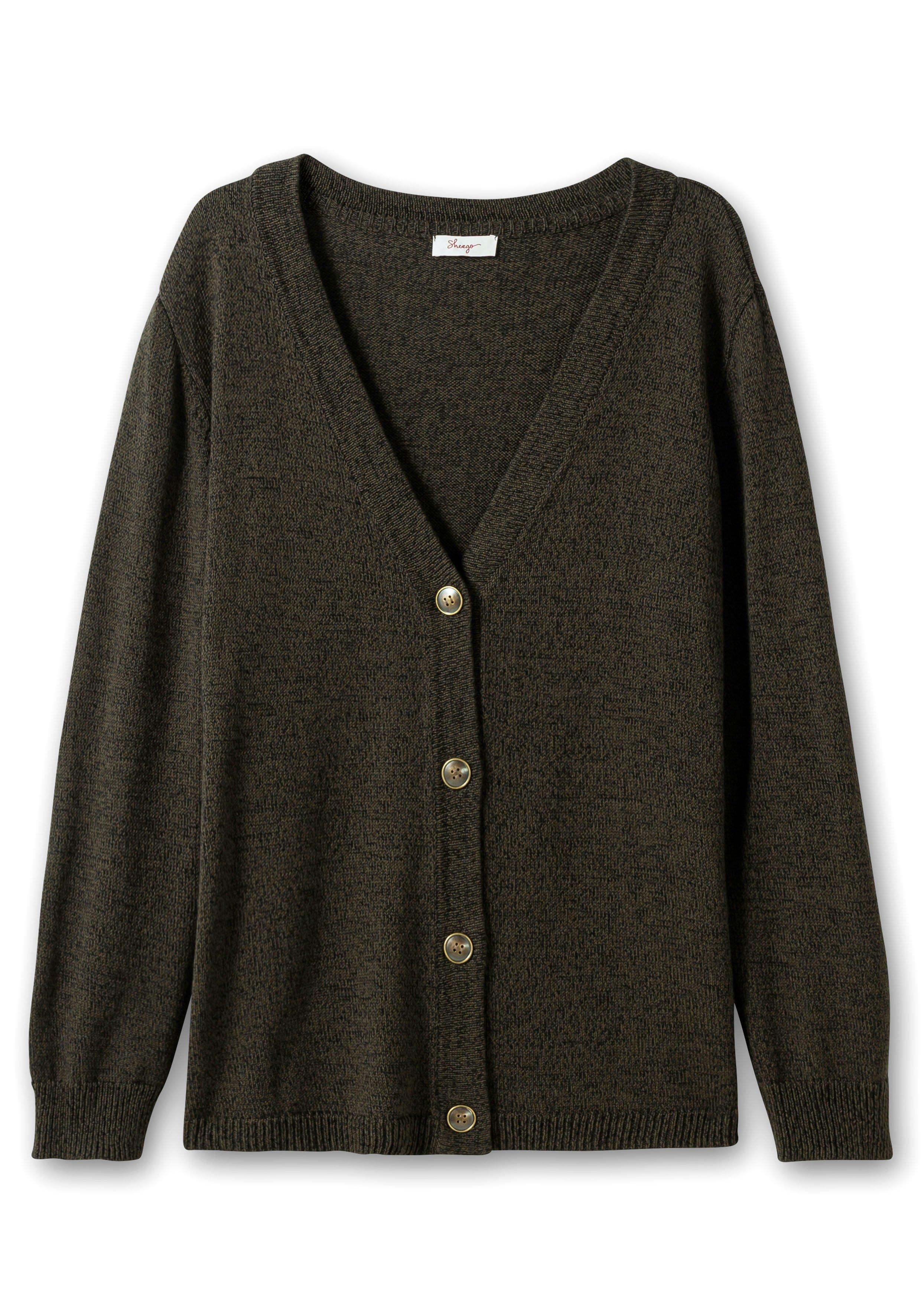 Strickjacke mit V-Ausschnitt, im Baumwollmix
