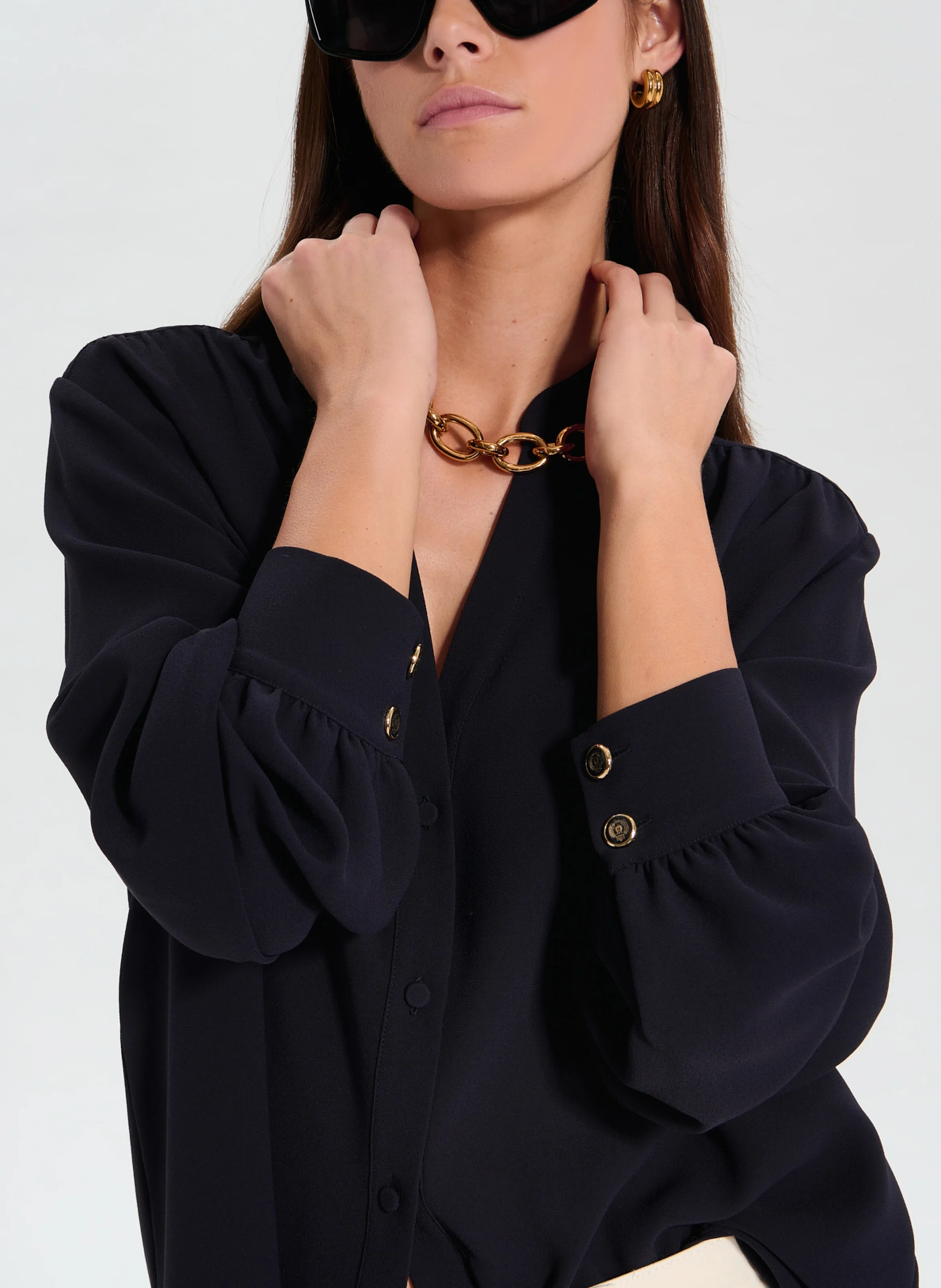TIBERINA - Chemise col tunisien| Bleu