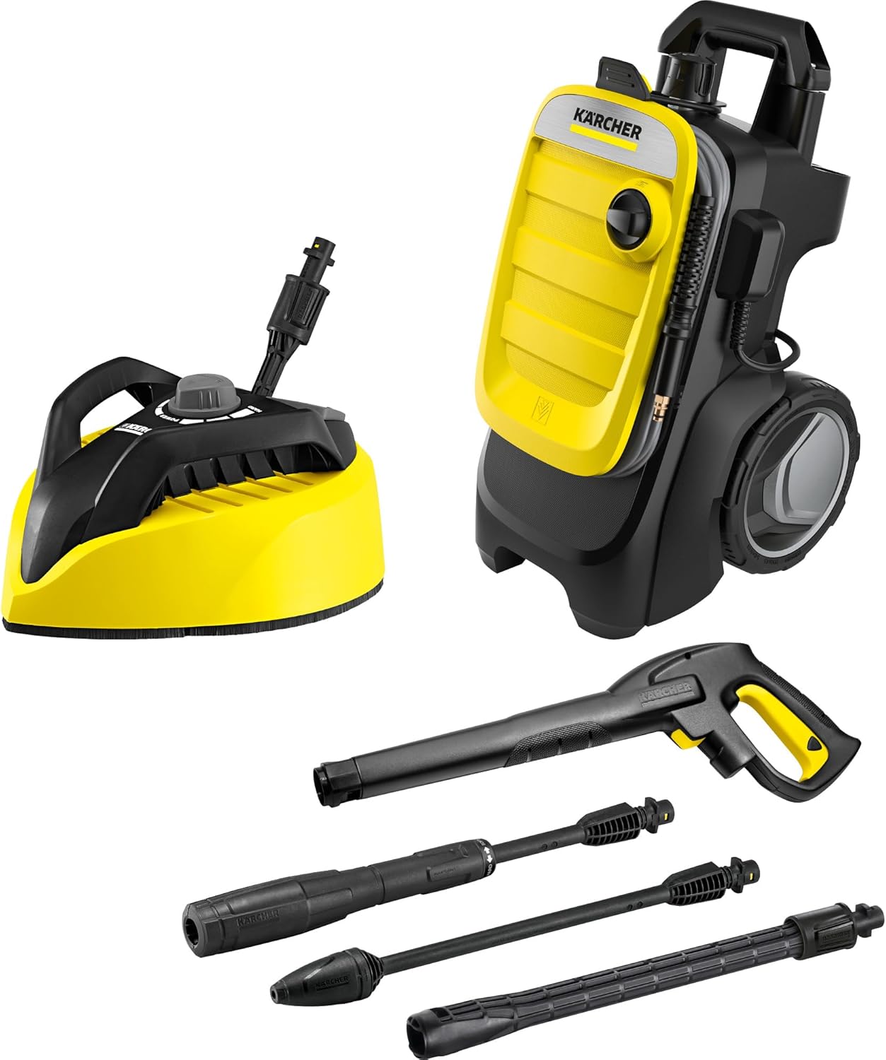 Kärcher Hochdruckreiniger K 7 Compact Home, Druck: max. 180 bar, Durchfluss: 600 l/h, Flächenleistung: 60 m²/h, Wasserfilter, Gewicht: 16 kg, mit Flächenreiniger T 7, Stein- und Fassadenreiniger