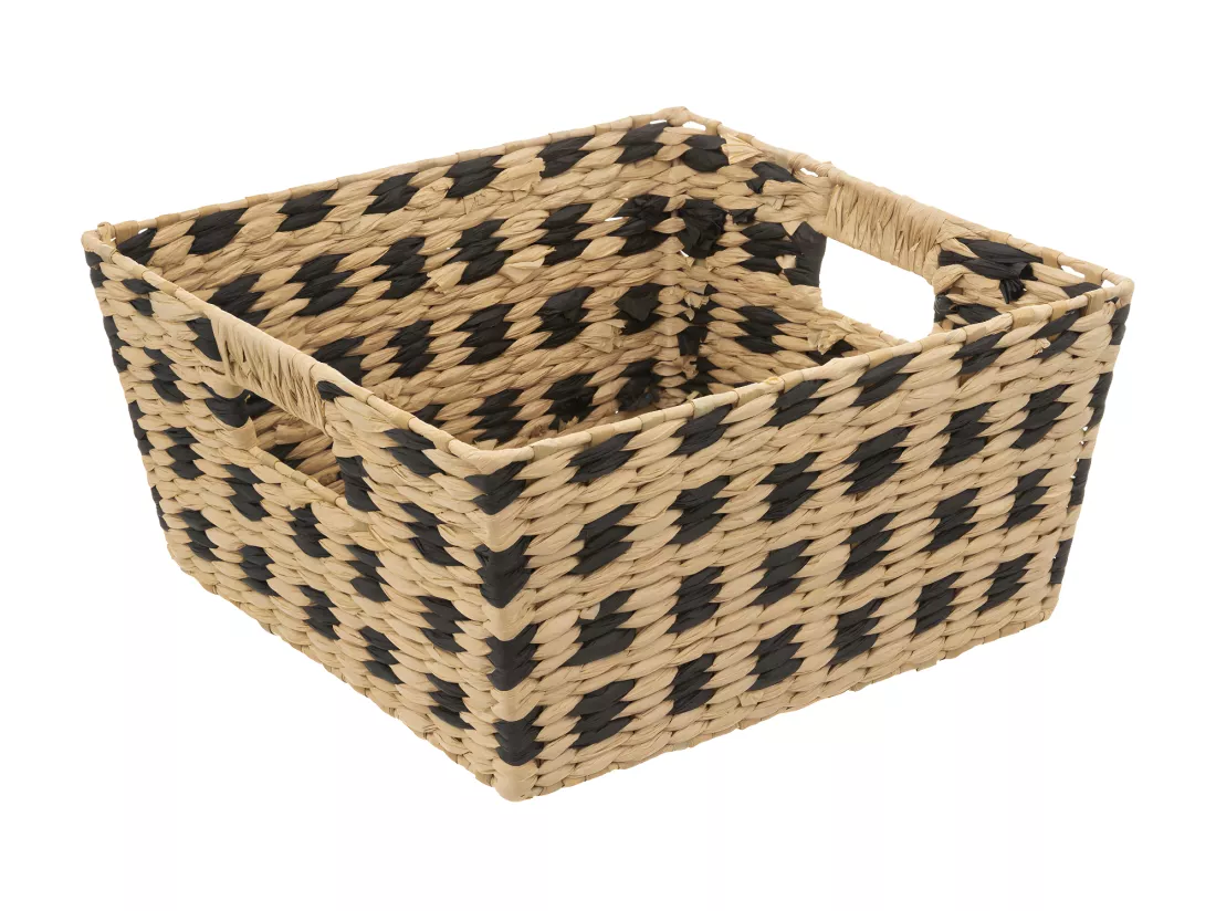 Panier de rangement tressé naturel et noir 31 x 15 cm