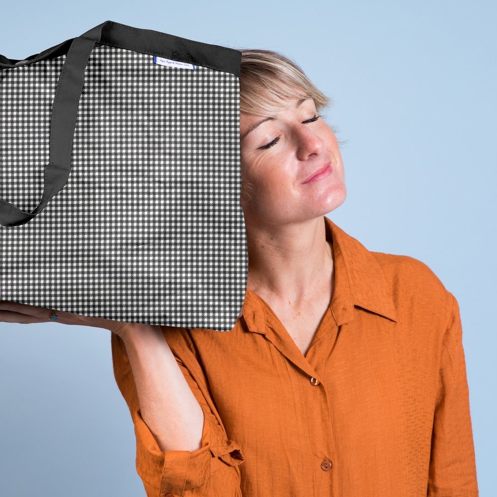 Sac Cabas Taille Moyenne Plissé Vichy Noir