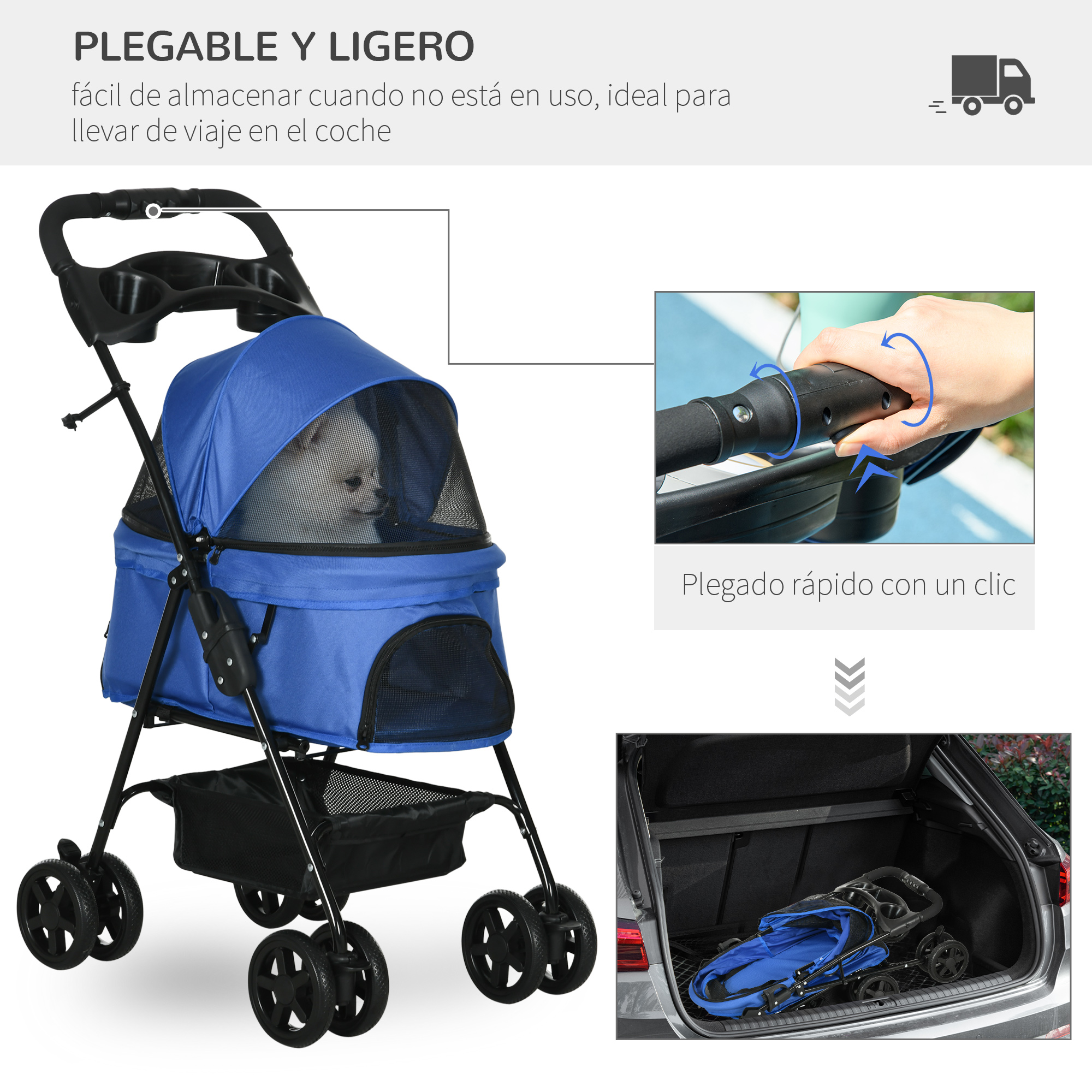 Carrinho de passeio dobrável azul para animais de estimação Pawhut