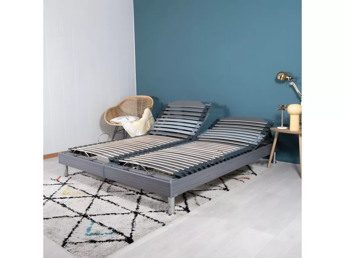 Ensemble relaxation S62 + Matelas Mousse Myriade - 5 zones - 2x80x200 - Gris