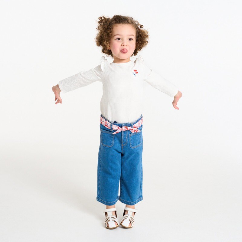 T-shirt côtelé à volants blanc bébé fille Blanc