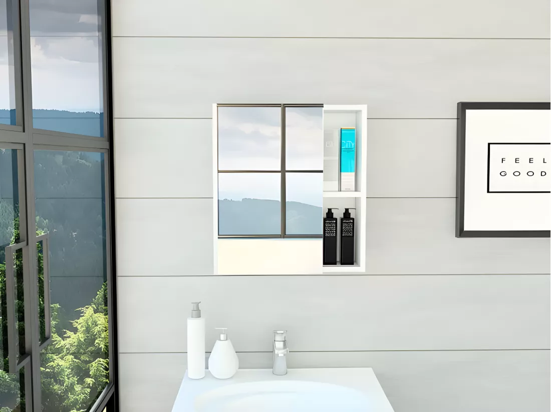 Armoire murale Labelle pour salle de bain, avec miroir et étagères résistantes, 45 cm L x 13,8 cm P x 49,7 cm A, blanc