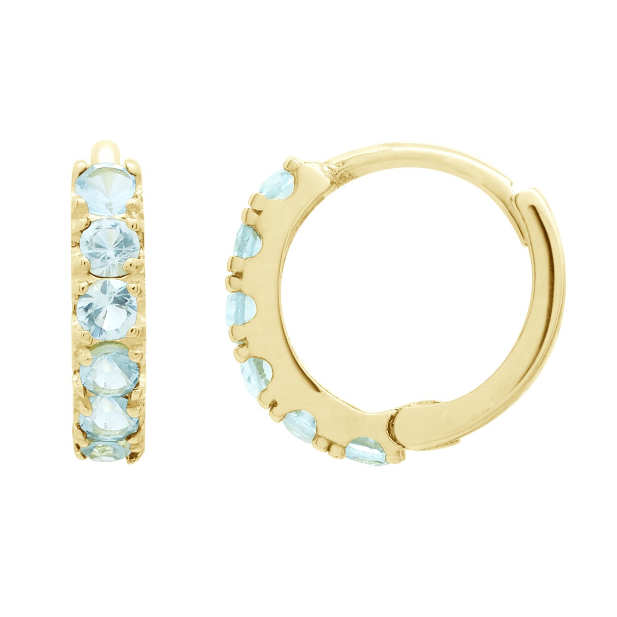 Boucles d'Oreilles Créoles - Ornées d'Oxydes de Zirconium Bleu Turquoise - Or Jaune