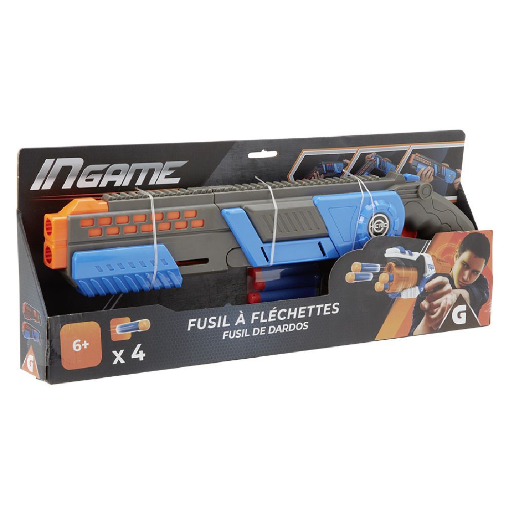 Fusil + 4 fléchettes en mousse