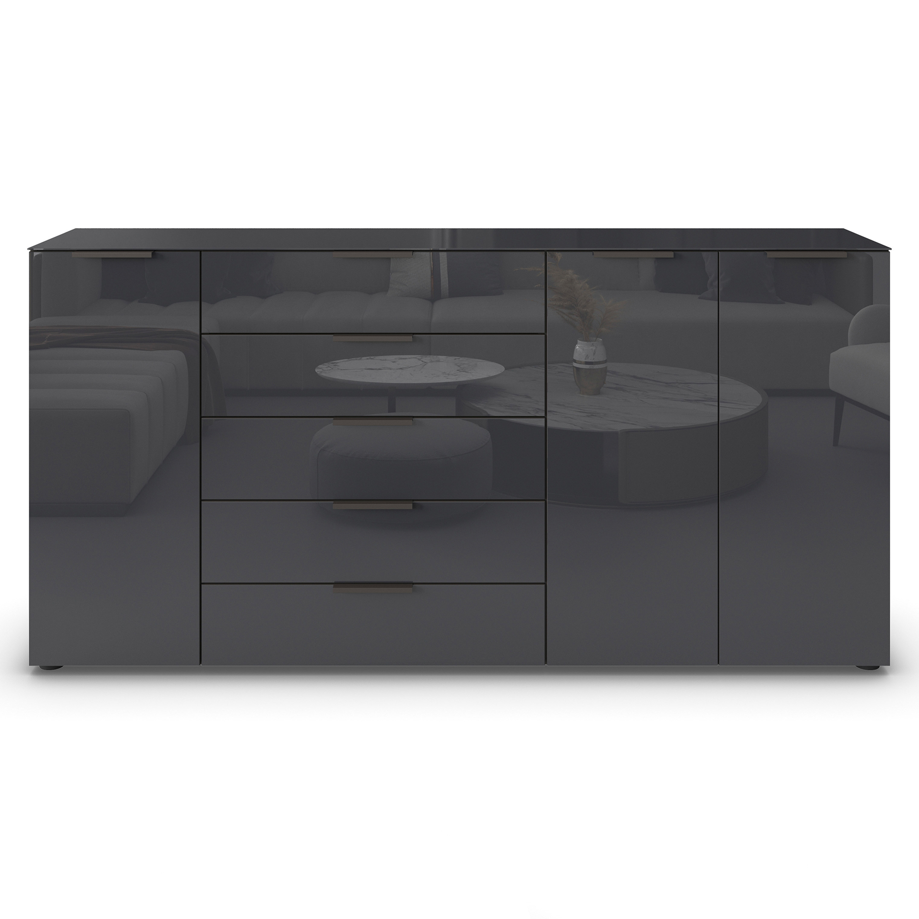 Kommode - graphit-Basaltglas - Graphitgriffe - 199 cm
