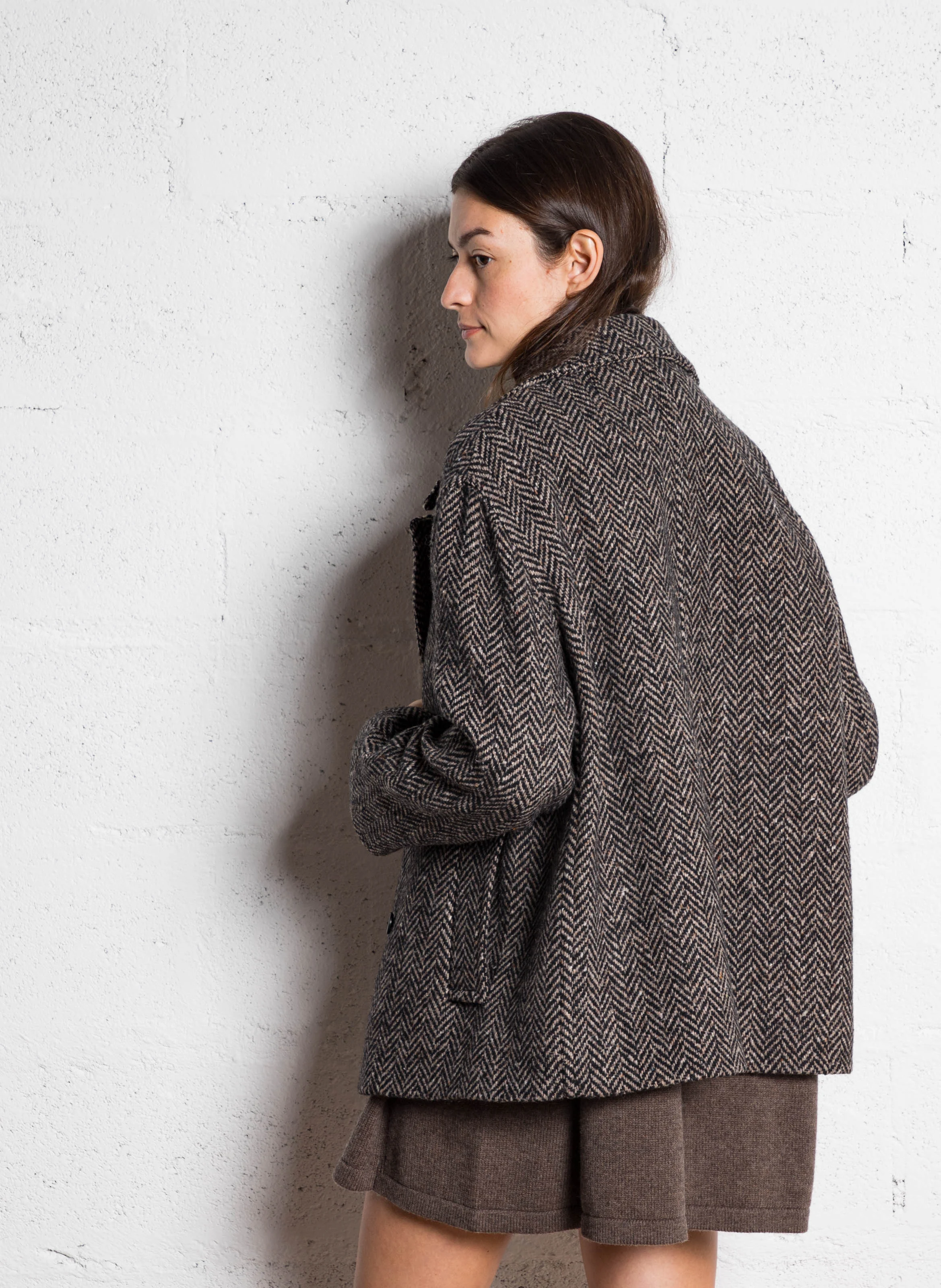Manteau ample col tailleur en laine mélangée | Marron