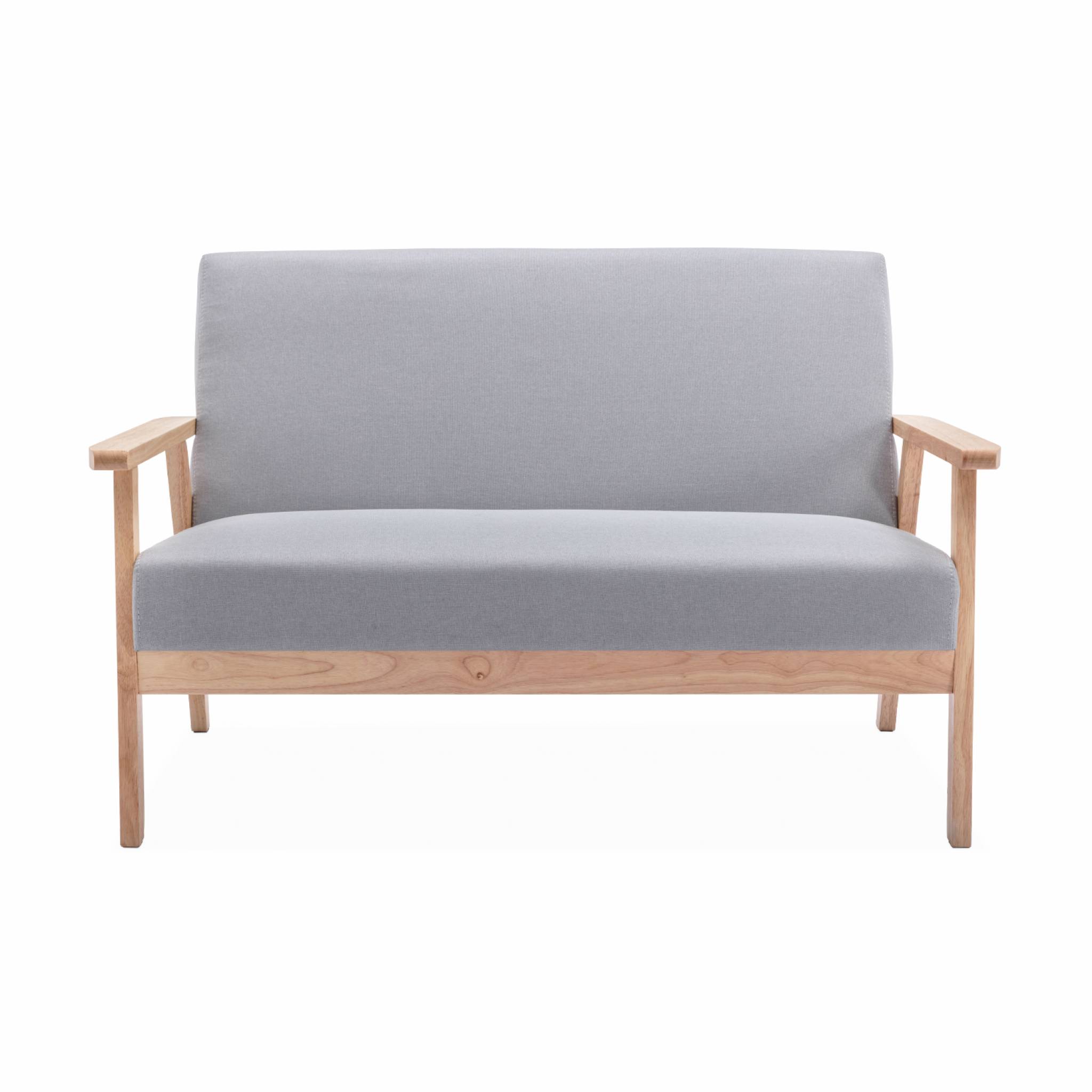 Banquette canapé en bois et tissu gris clair. Isak. L 114 x p 69.5 x h 73cm