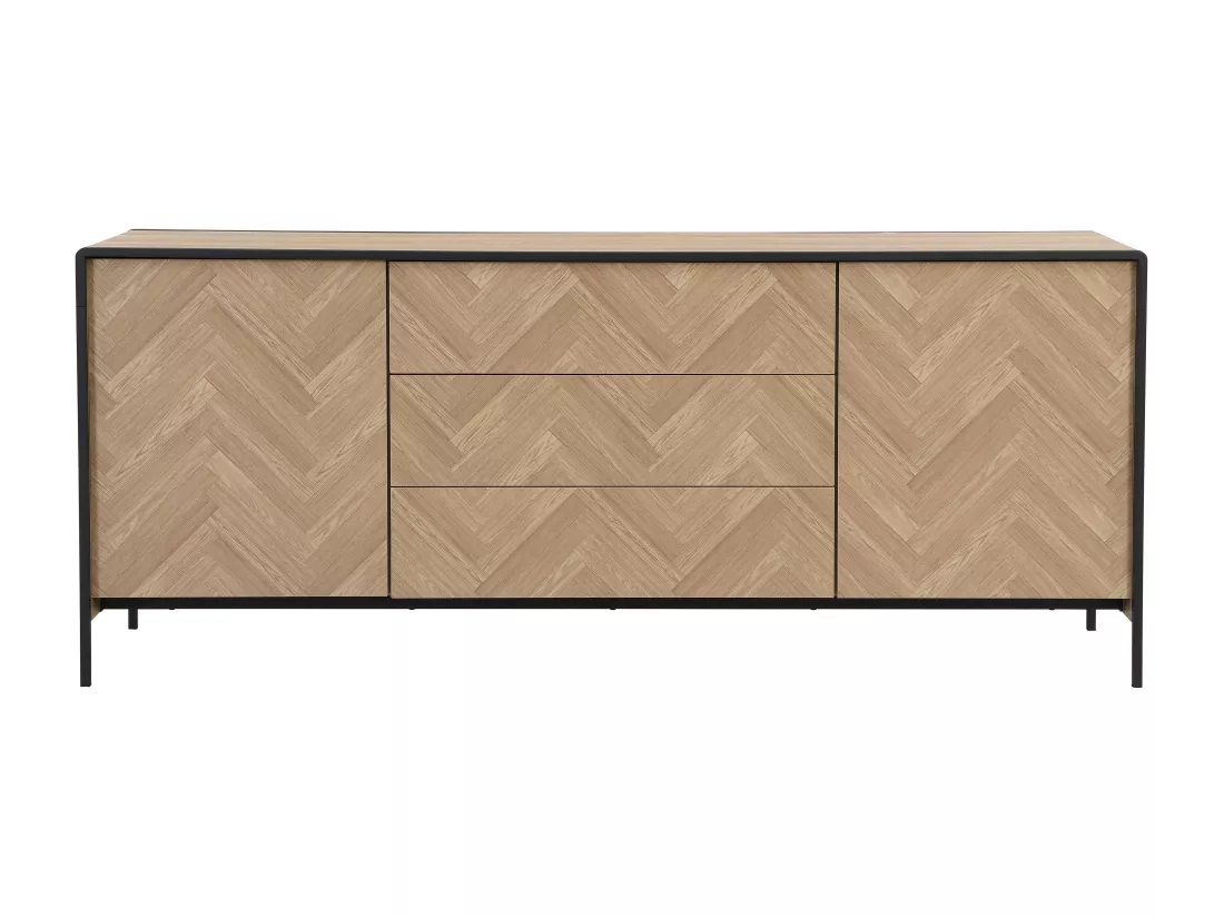 Buffet avec 2 portes et 3 tiroirs en MDF et acier - Naturel clair et Noir - TUMACO