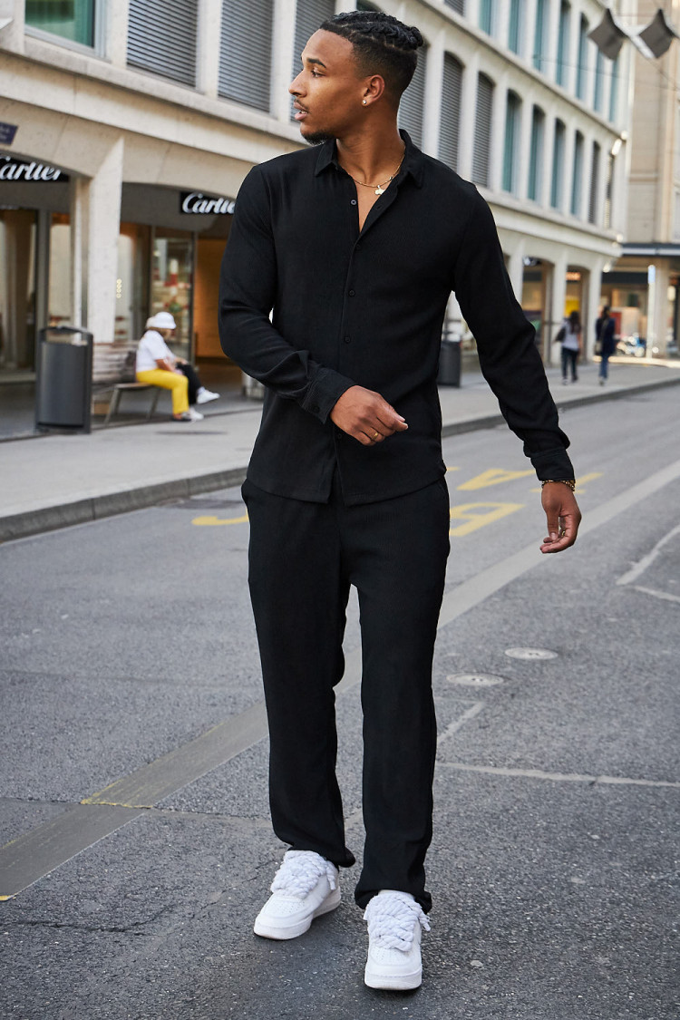 Ensemble 2 pièces chemise + pantalon côtelé noir