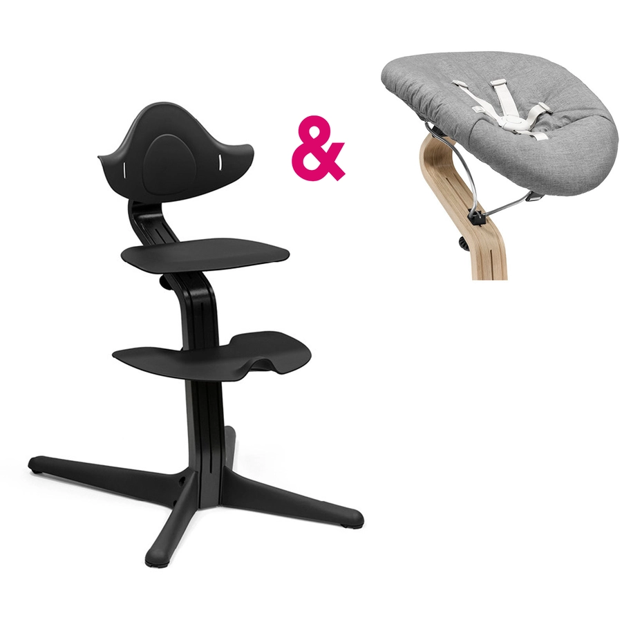 STOKKE® Nomi® Hochstuhl Buche schwarz + inkl. Newborn Set schwarz  grau pink