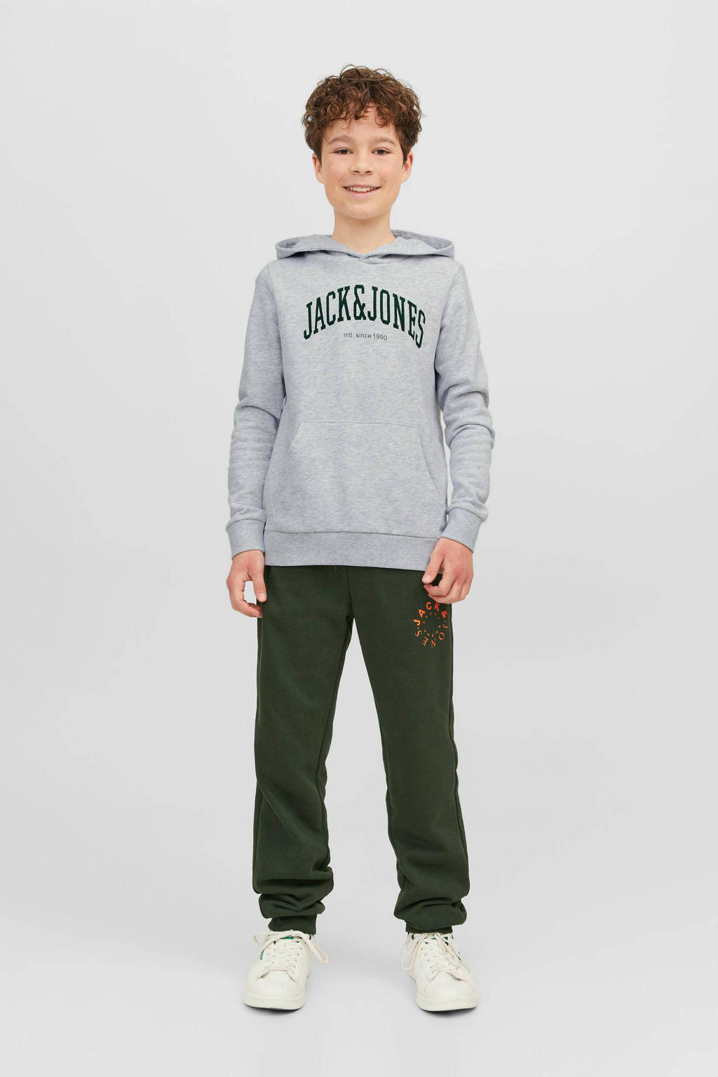 JACK & JONES hoodie JJEJOSH met logo lichtgrijs melange