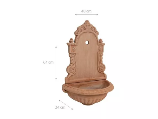 BISCOTTINI - Tradizione Italiana, Fontaine murale rustique d'extérieur, terre cuite toscane, Dimensions 40x64x24 cm
