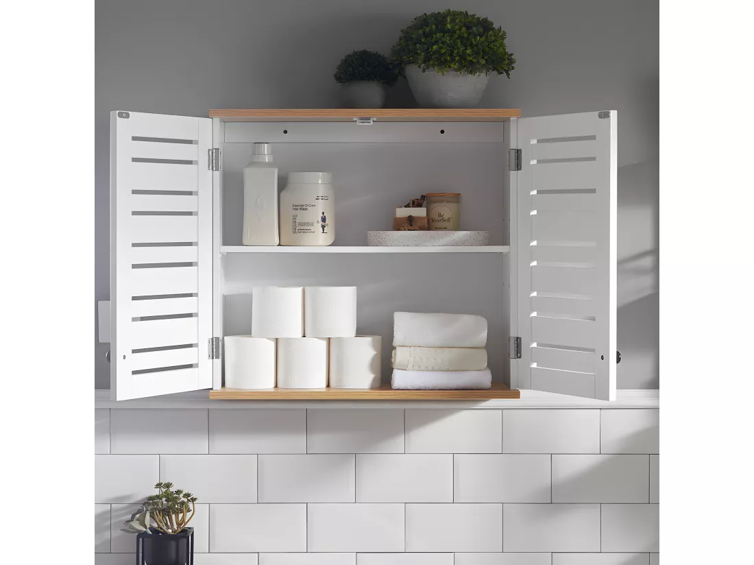 Meuble Haut De Salle De Bain Avec 2 Portes Meuble De Rangement Mural Armoire Suspendue, BZr42-w