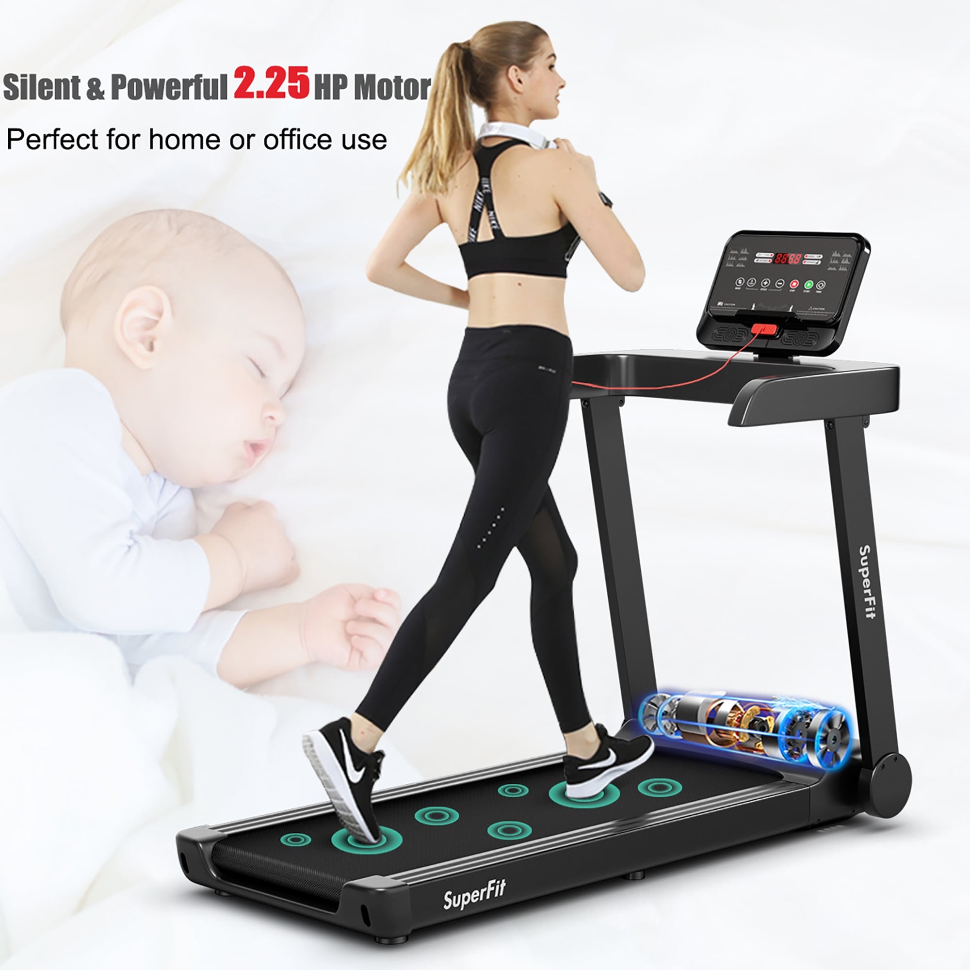 Esteira elétrica SuperFit 2.25HP com controle por aplicativo para corrida