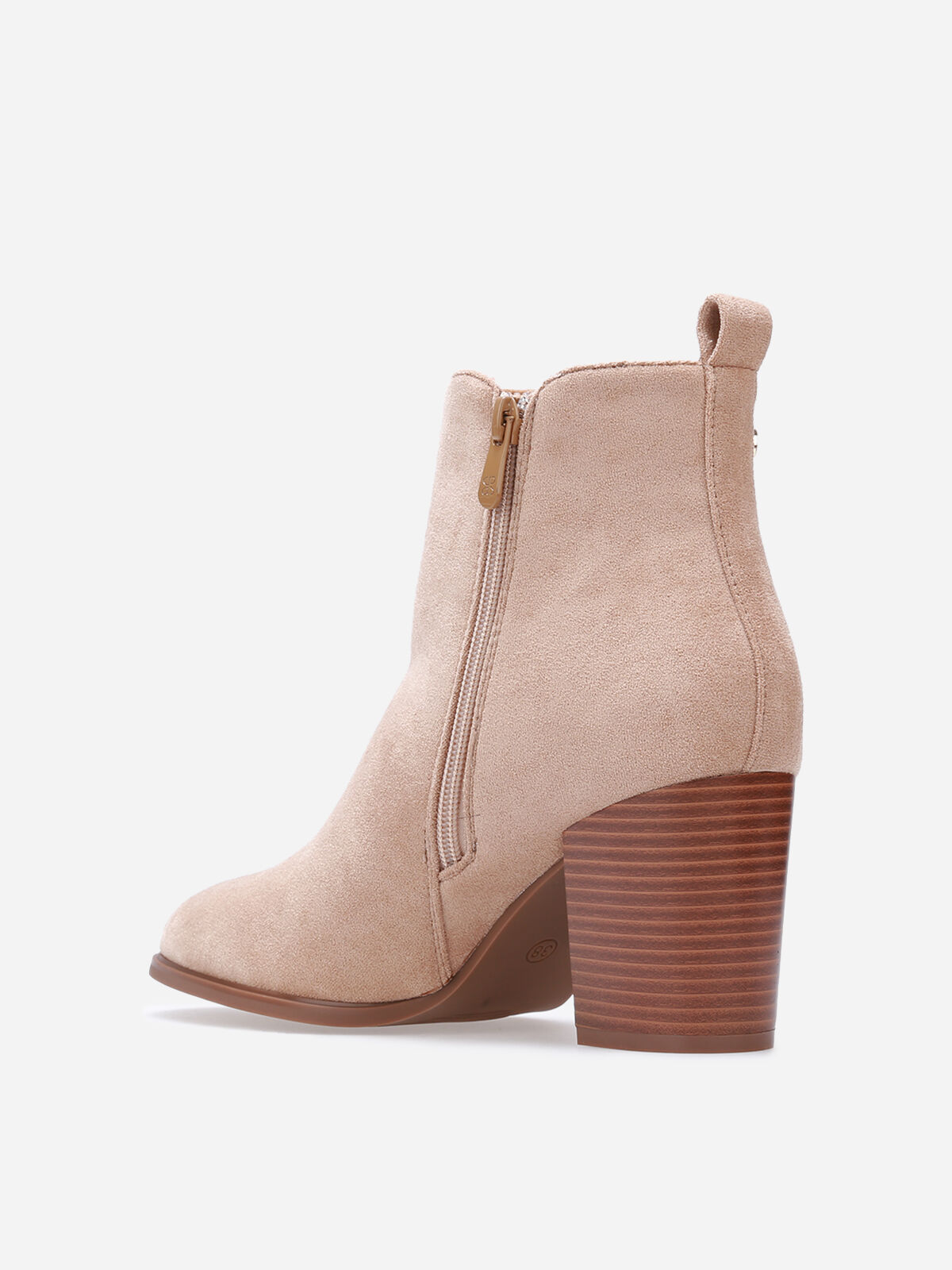 Bottines en suédine à zip décoratif- Taupe