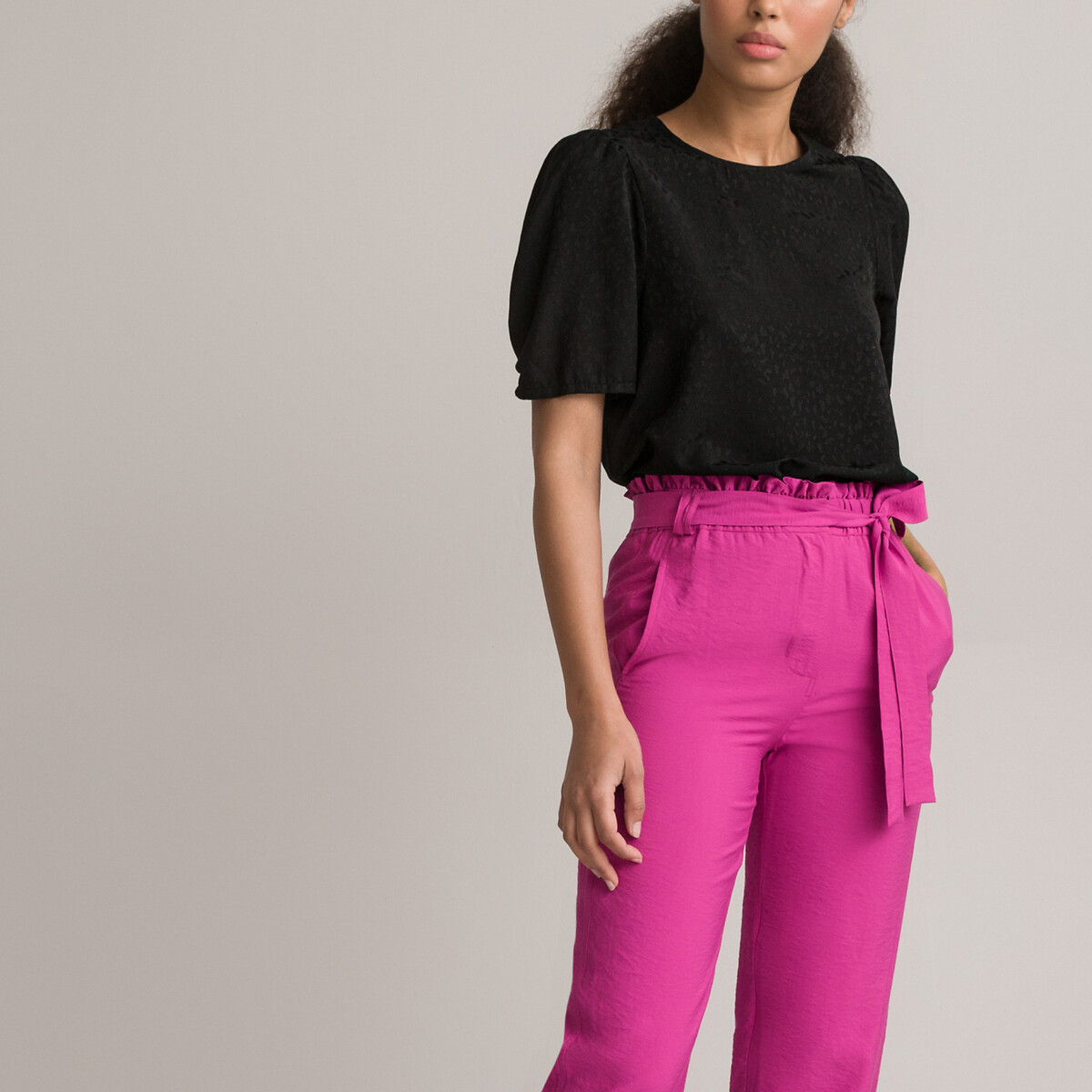 COLEÇÃO LA REDOUTE<br>Blusa com estampa jacquard, decote redondo e mangas curtas