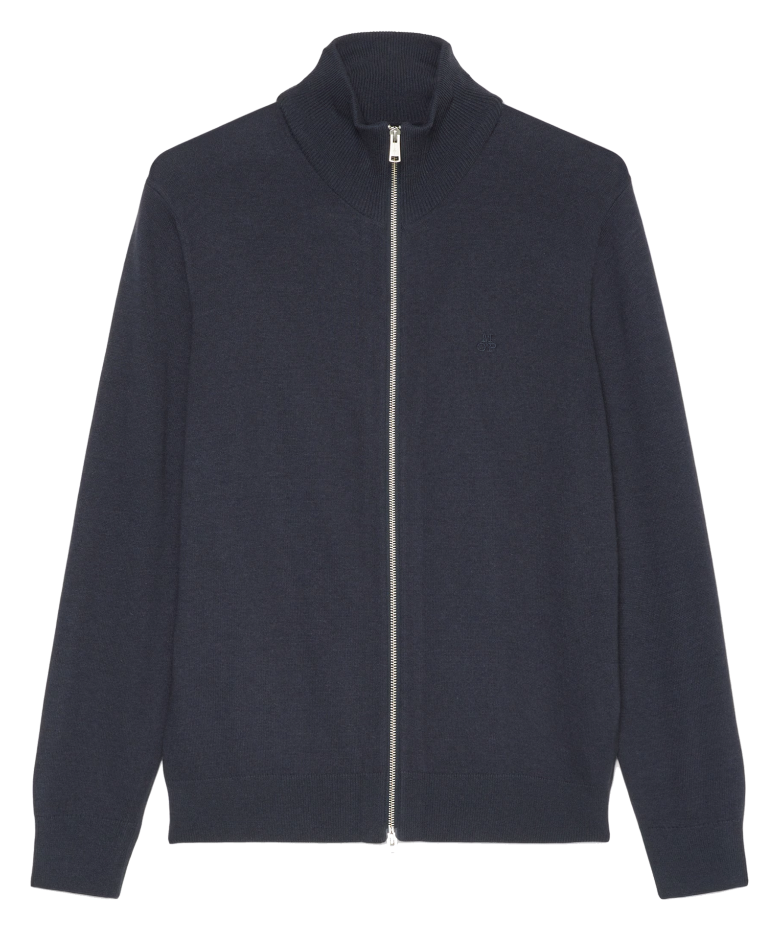 Gilet col montant droit en coton bio et laine mélangé | Bleu