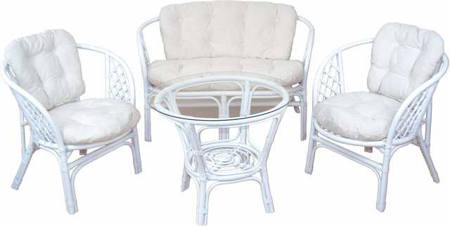 Home affaire Essgruppe Set, 4 Stk. tlg. aus handgeflochtenem Rattan mit passenden Kissenauflagen
