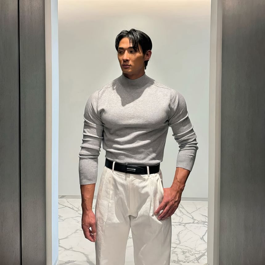 mopagrati - Effen gebreide top met lange mouwen en mockneck