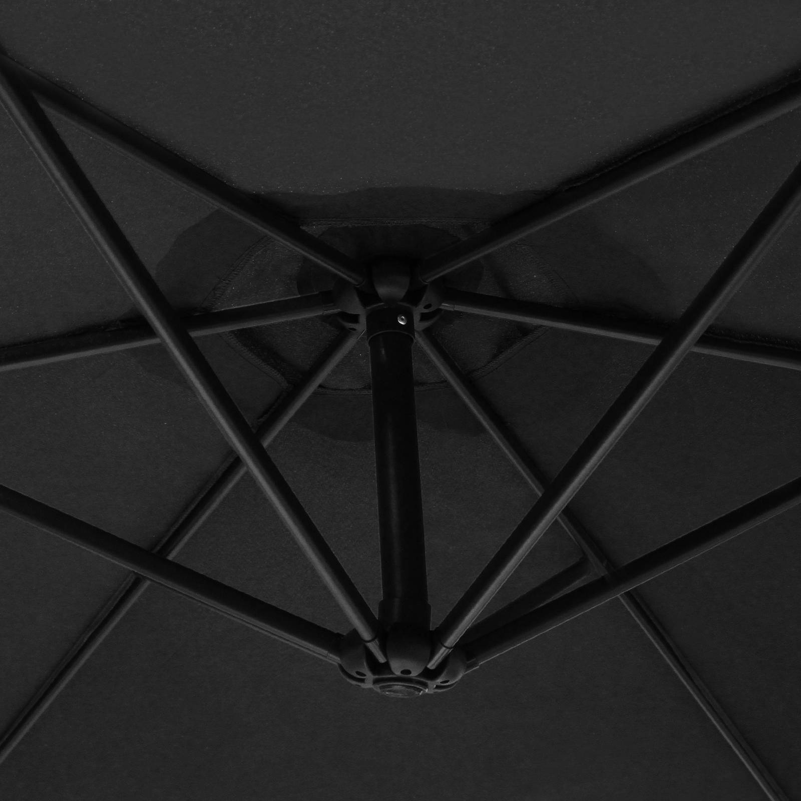 Guarda-sol preto de 3 metros com mecanismo de manivela e capa impermeável grátis.