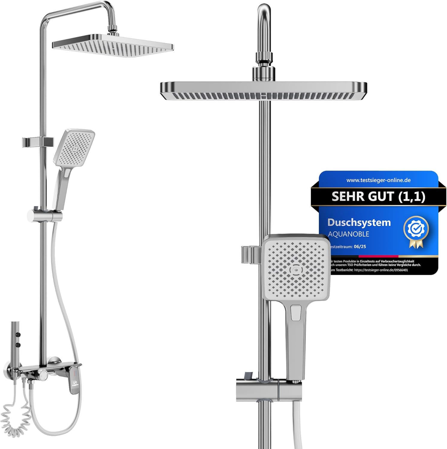 Duschsystem Komplettset für Bad & Dusche Regendusche mit 3-Funktions Handbrause | Thermostat Armatur Messing & Edelstahl Duschsäule Duschgarnitur & Duschbrause mit Ablage Anti Kalk Beschichtung chrom