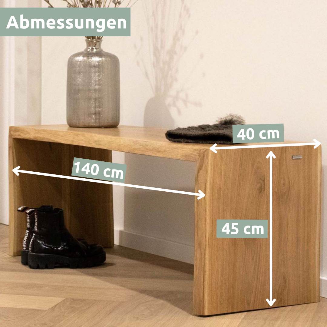 holz4home® Massivholz Hocker I Bank aus Eiche mit Baumkante | L