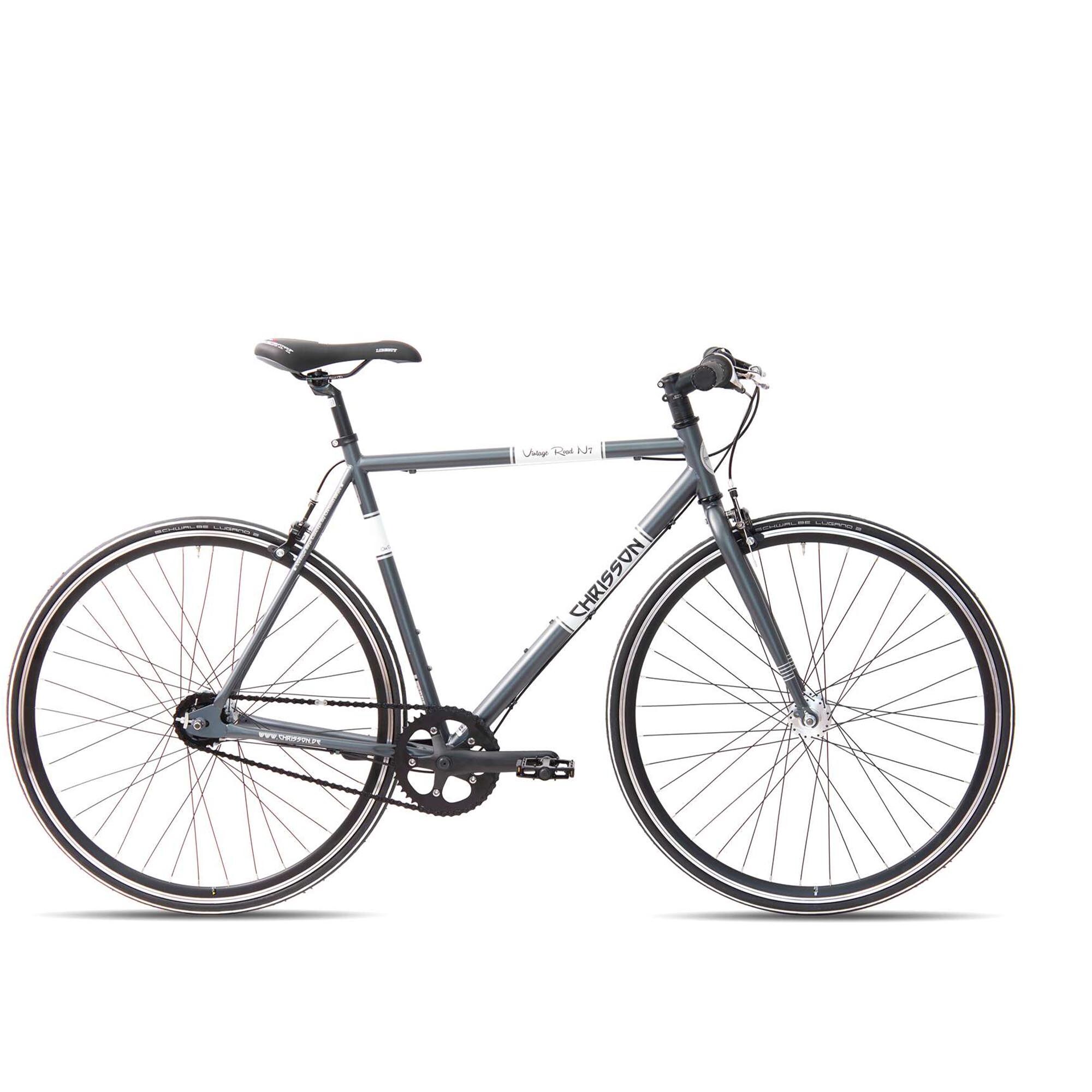 Chrisson Vintage Road N7 Fitnessbike 28 Zoll 160 - 190 cm Urban Bike 7 Gang Nabenschaltung Fitnessrad Fahrrad retro (grau, 56 cm)
