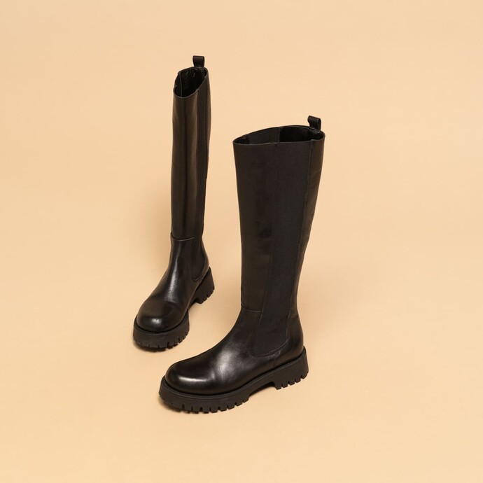 Bottes à plateformes  en cuir noir