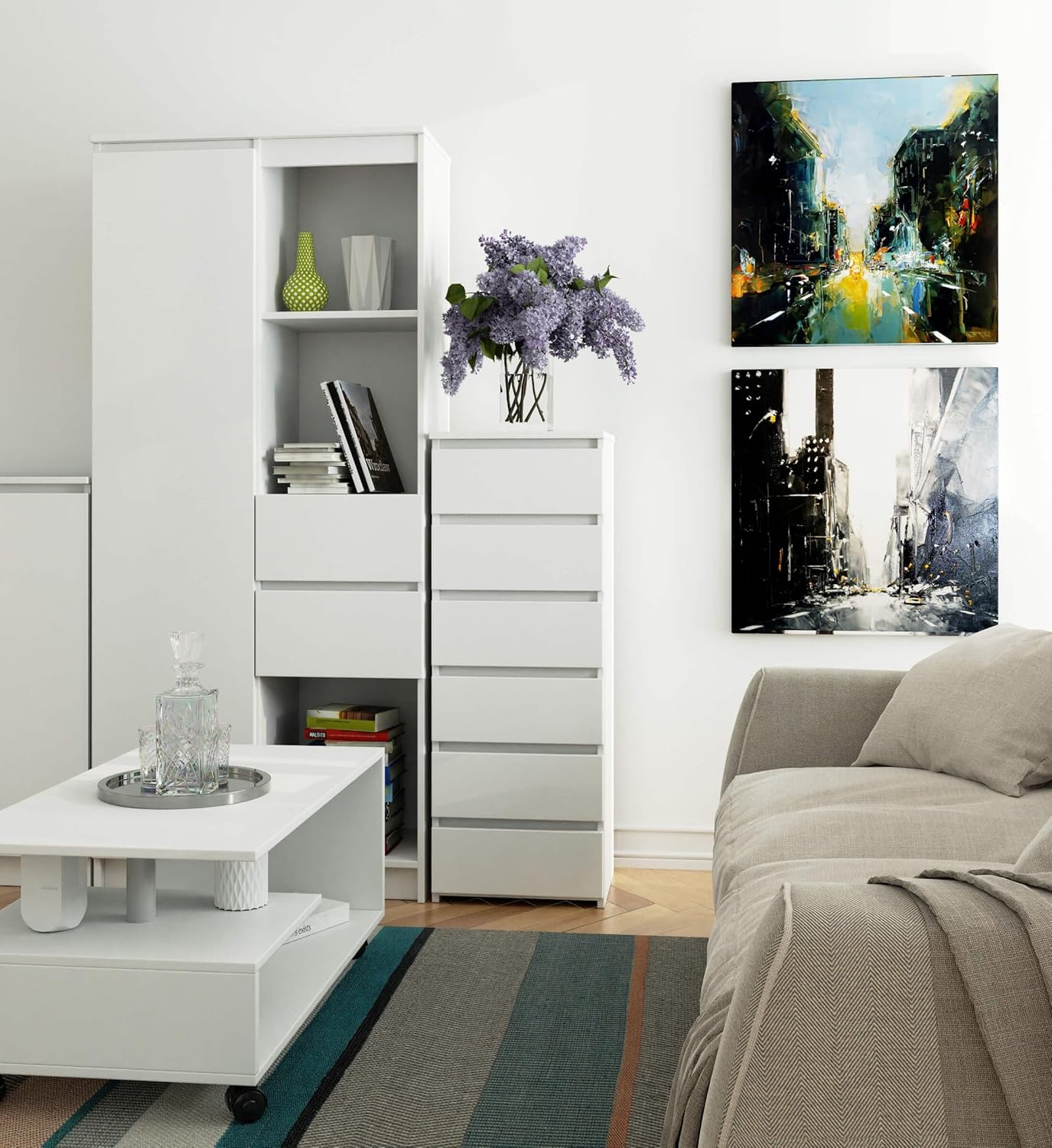 AKORD Kommode CL6 40 cm | 6 Schubladen | Schrank | für das Wohnzimmer | für das Schlafzimmer | B40 x H109 x T35 cm | Gewicht 25,5 kg | Weiß/Weiß