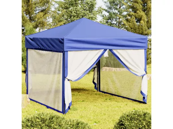 Tente de réception pliable avec parois Bleu 3x3 m