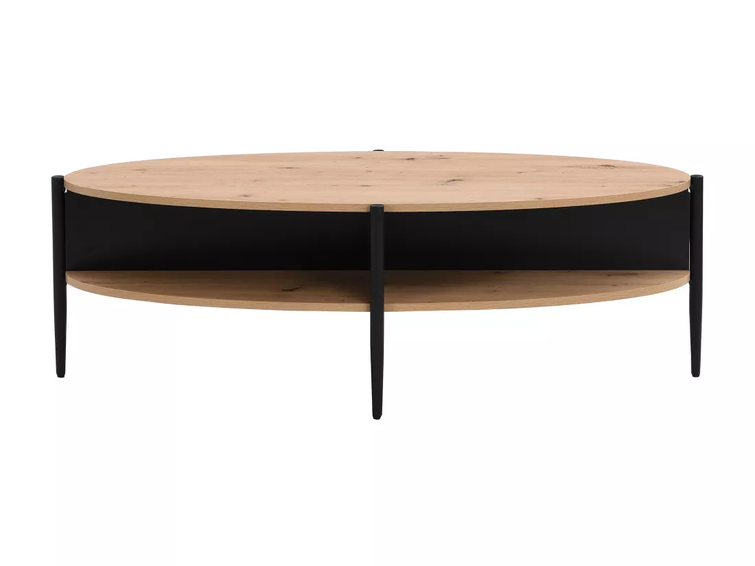 Table basse ovale avec 4 niches en MDF et métal - Naturel clair et noir - EVARO