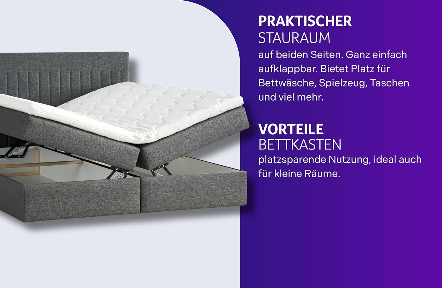 Traumnacht Boxbett Nizza mit praktischem Stauraum, mit 7-Zonen Tonnentaschenfederkernmatratze (H3) und Komfortschaumtopper, Leichter Aufbau, 180 x 200, dunkelgrau