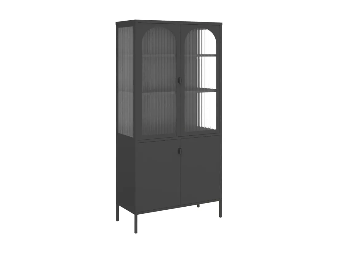 Buffet haut noir 90x40x180 cm verre et acier