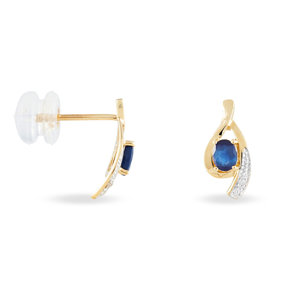Boucles D'oreilles Puces Sagesse Or Jaune Saphir Et Diamant