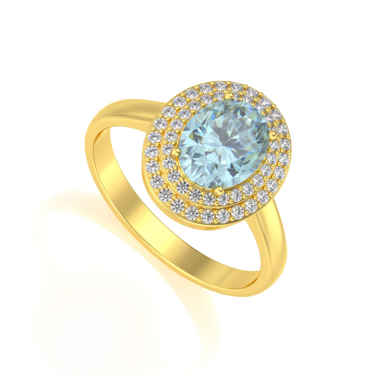 Bague Or Jaune 750 & Aigue-Marine | Ornée de 51 Diamants - Aden