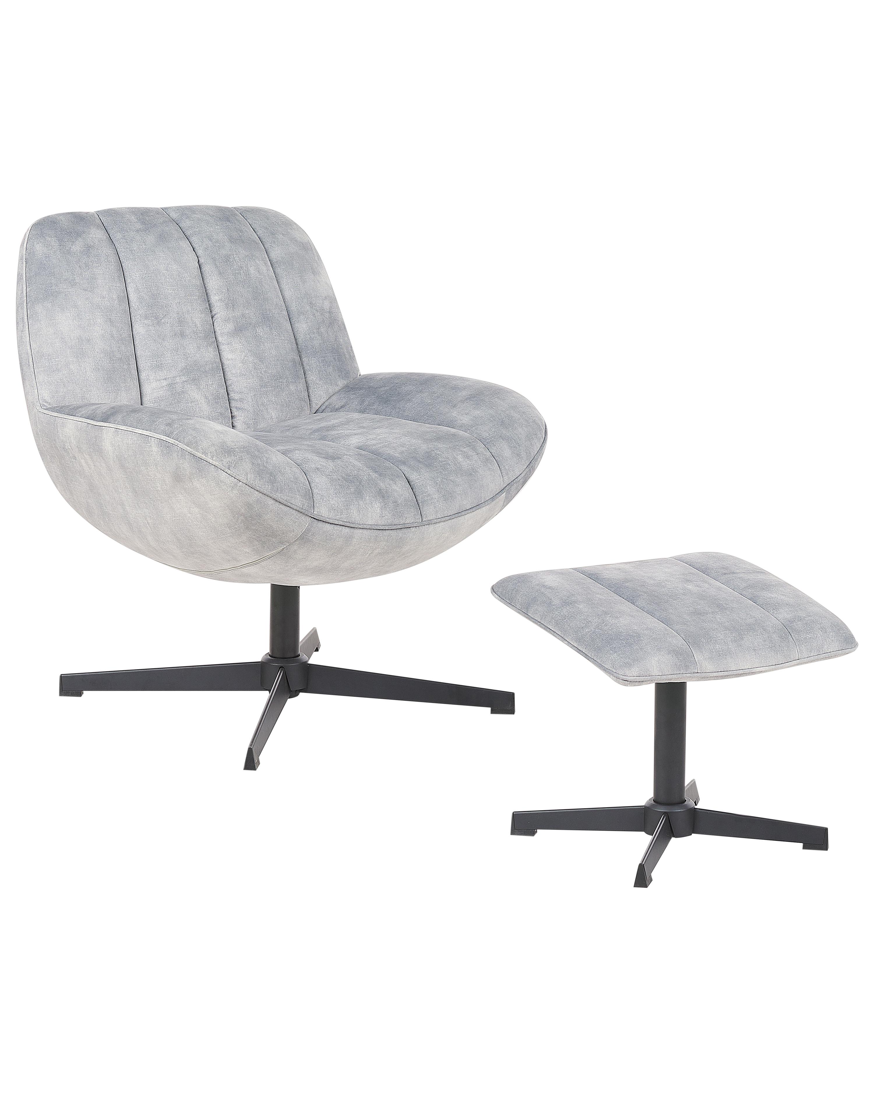 Draaifauteuil LIA met voetenbank Fluweel Lichtgrijs