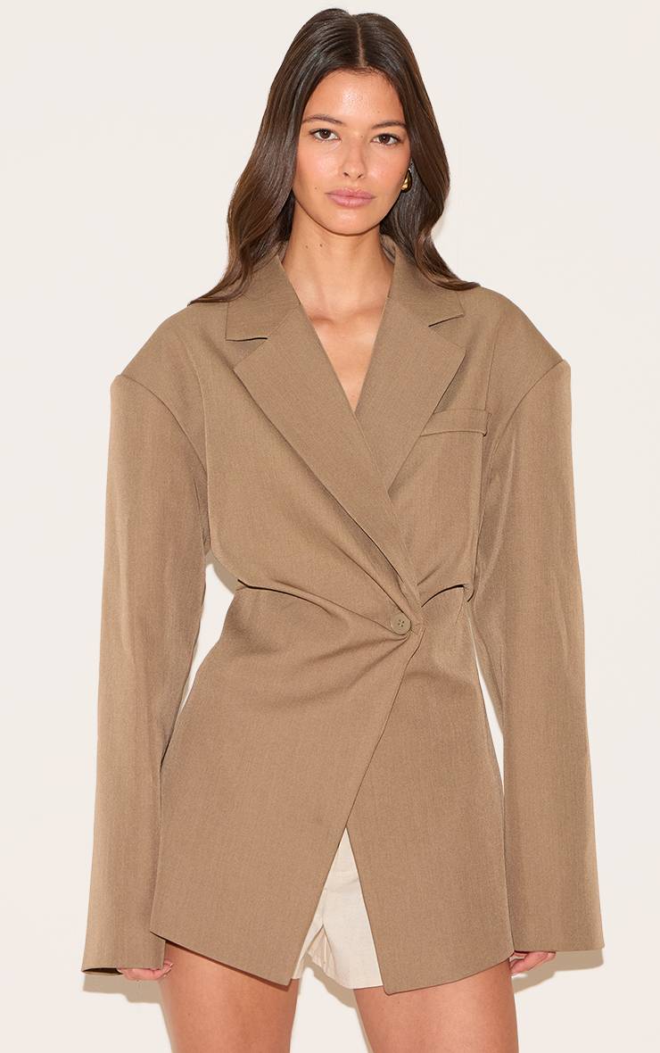 Taupe Blazer Cintré À Taille Ajustée
