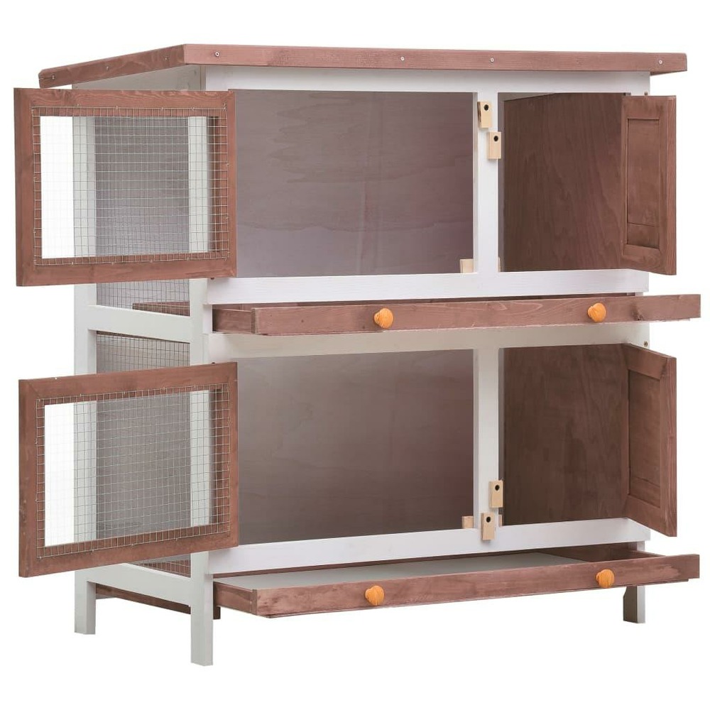 Clapier d'extérieur 4 portes 90 x 45 x 90 cm marron bois