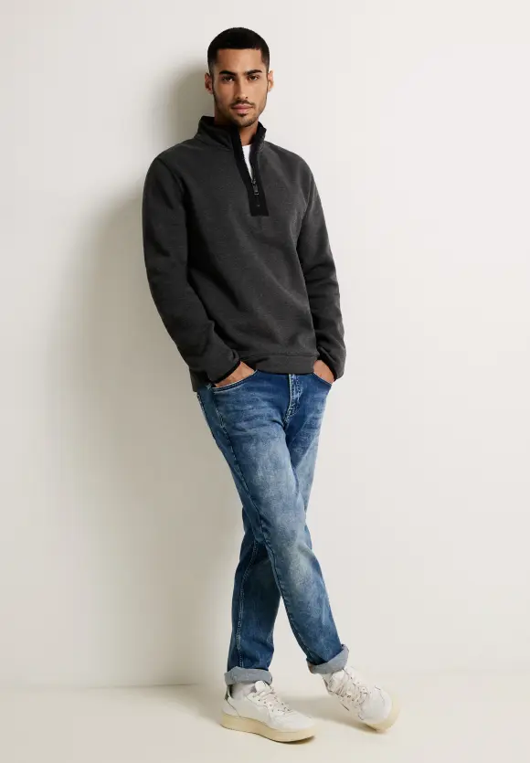 Brushed Sweattroyer - anthra grey melange