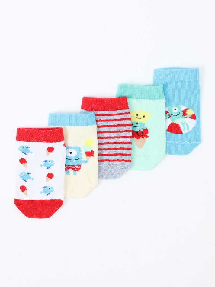 Pacote com 5 pares de meias estampadas com sorvete - Cores sortidas