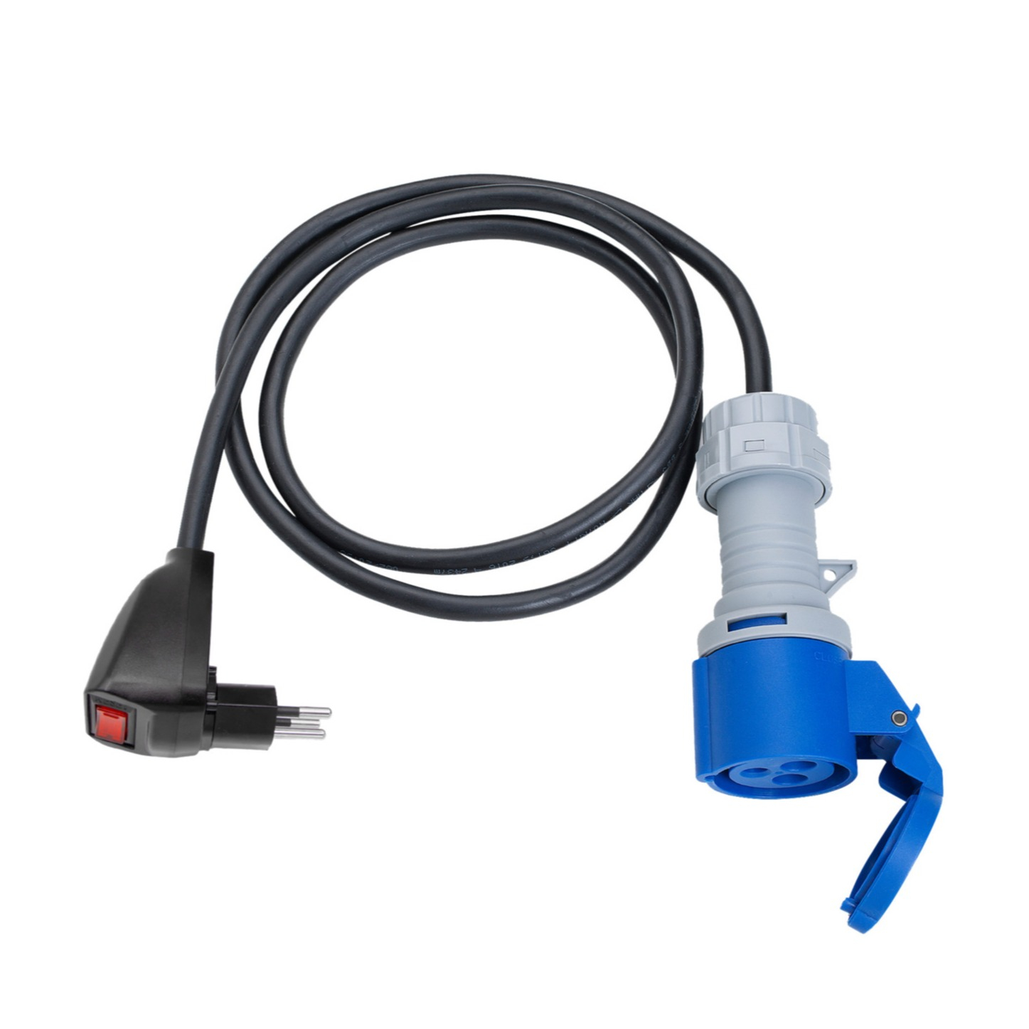 (1.5m) H05VV-F 270° Drehbar Adapterleitungs Kabel mit CEE Kupplung auf T13 Stecker 230V/10A   Schalter (1132912) - Schwarz