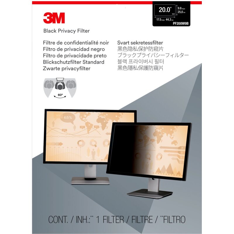 3M™ PF200W9B Filtre de confidentialité noir pour écran fixe de 20