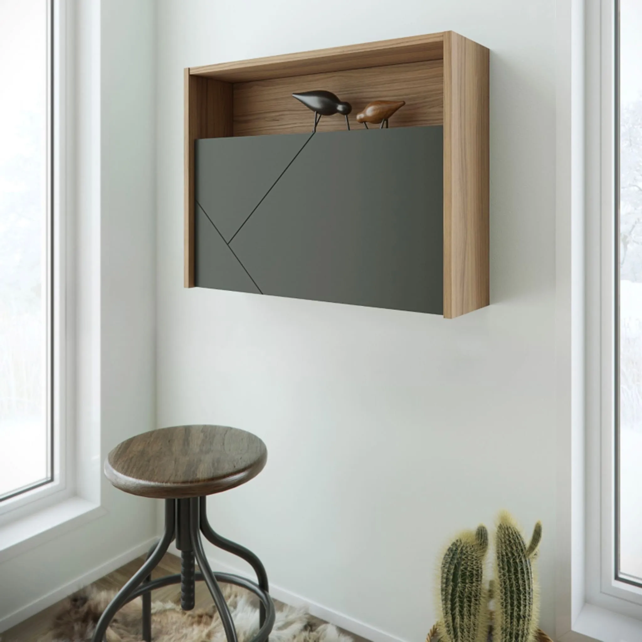 Nexera Bureau Mural Slim - Noyer  Noir