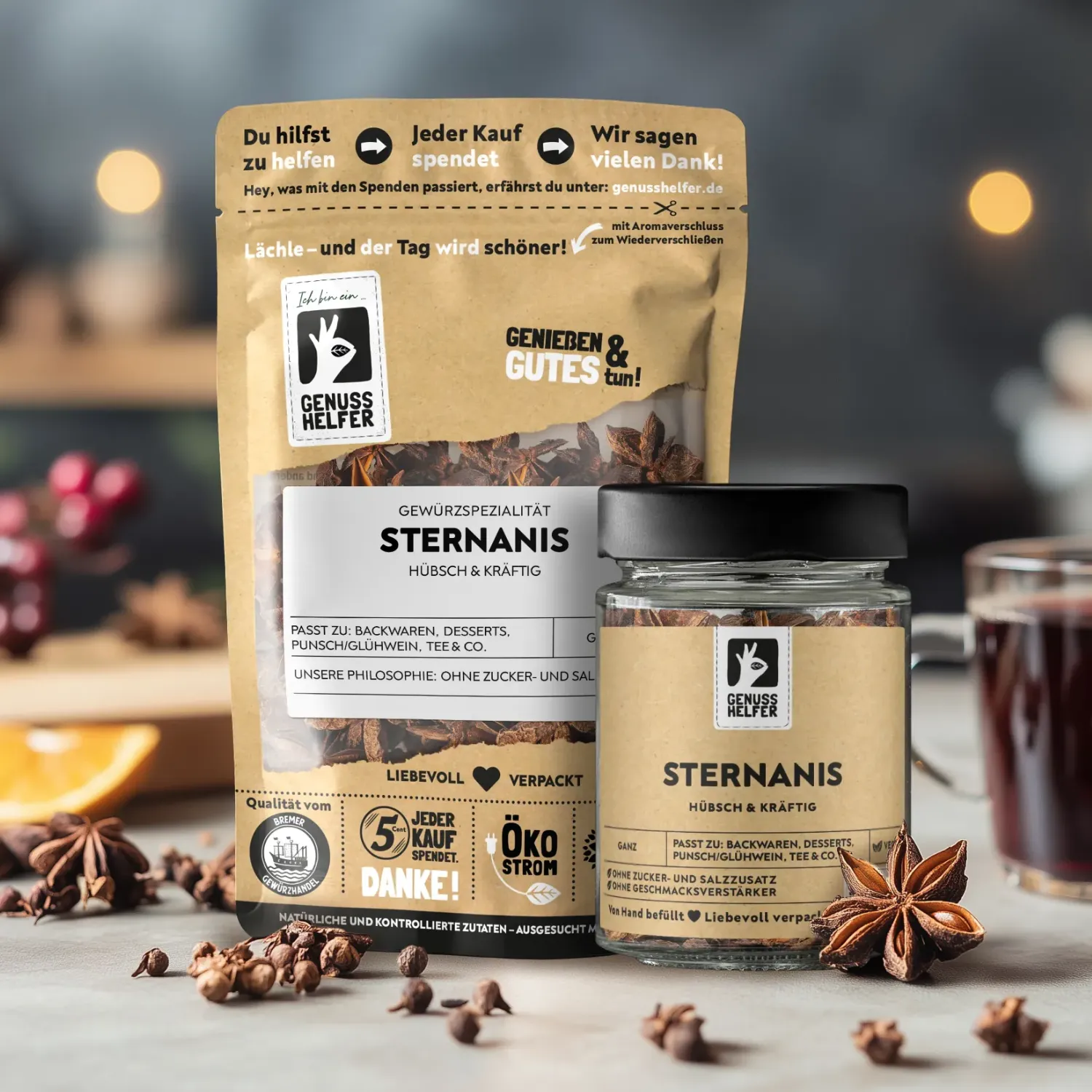 Sternanis, ganz, im Glas