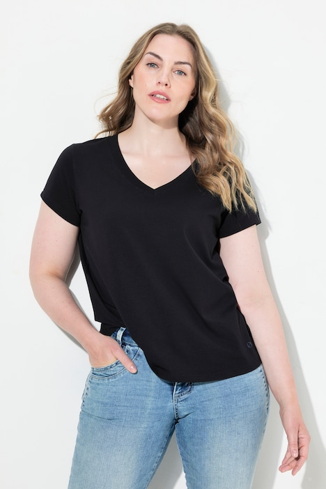 T-Shirt, kleiner Knoten Print, V-Ausschnitt, Halbarm, OEKO-TEX MIG