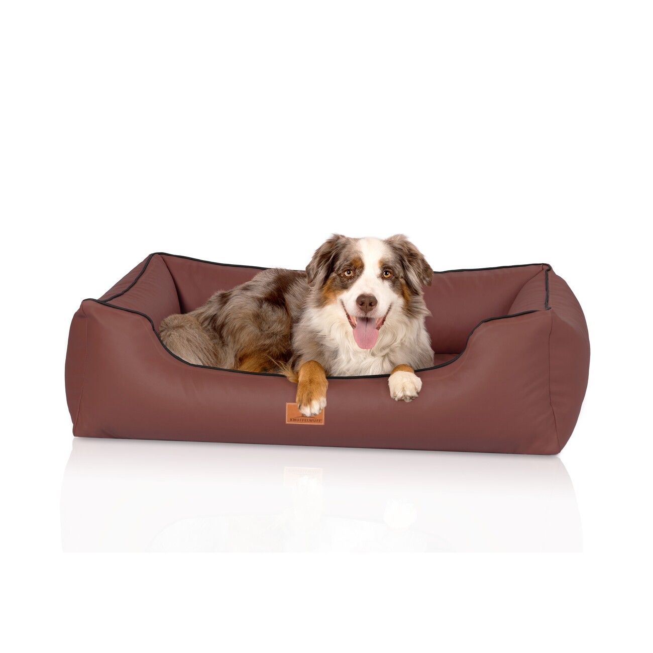 Knuffelwuff orthopädisches Hundebett Montana aus Kunstleder braun/ rot M-L